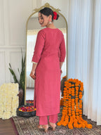 The52 Women's Chanderi Embroidery work Straight Kurta with Pant and Dupatta Set - Distacart