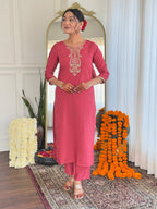 The52 Women's Chanderi Embroidery work Straight Kurta with Pant and Dupatta Set - Distacart