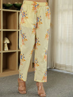 Yufta Yellow Cotton Straight Floral Sequins-Work Kurta Dupatta Set