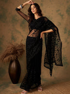 Sangria Floral Embroidered Net Saree - Distacart