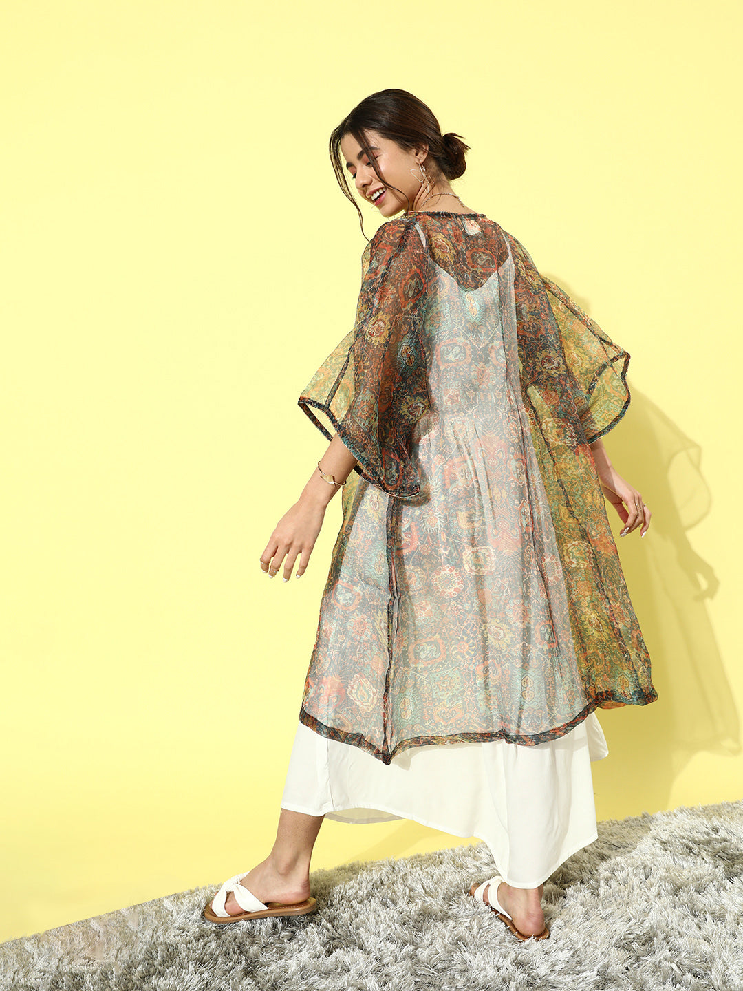 InWeave Cream - Multi Colour Organza Cape Set - Distacart