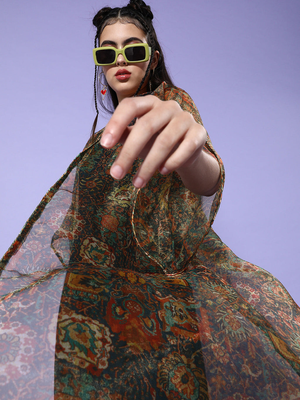 InWeave Black - Multi Print Organza Cape Set - Distacart