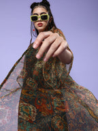 InWeave Black - Multi Print Organza Cape Set - Distacart