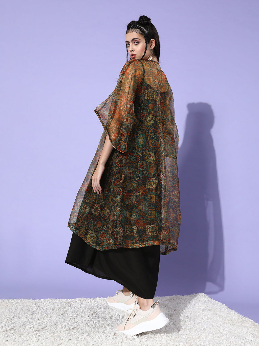 InWeave Black - Multi Print Organza Cape Set - Distacart