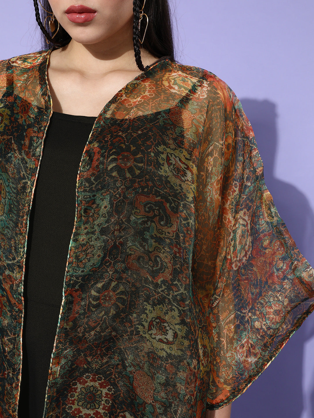 InWeave Black - Multi Print Organza Cape Set - Distacart
