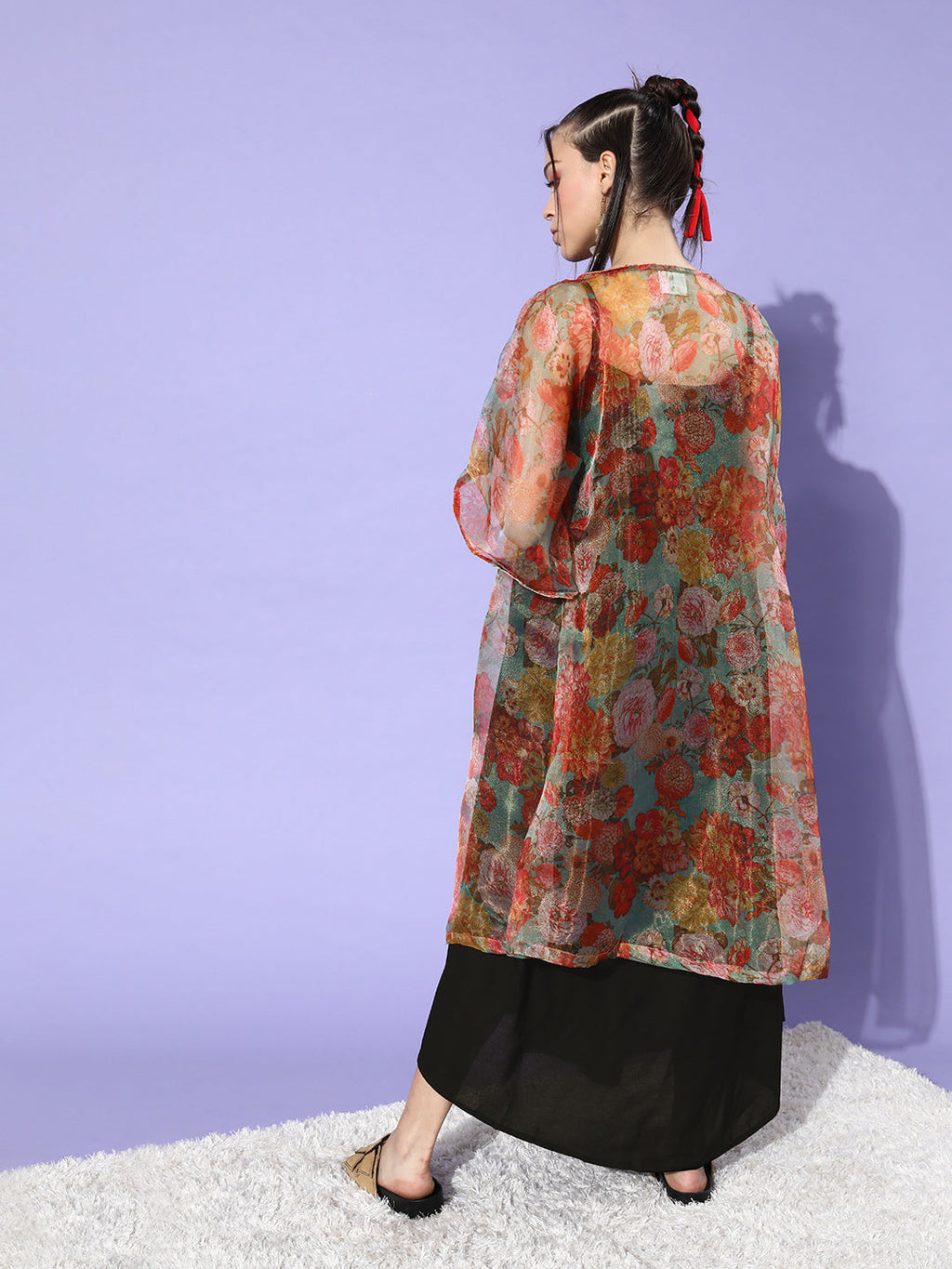 InWeave Black -Orange Organza Cape Set - Distacart