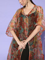 InWeave Black -Orange Organza Cape Set - Distacart
