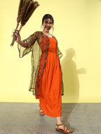 InWeave Orange - Multi Printed Organza Cape Set - Distacart