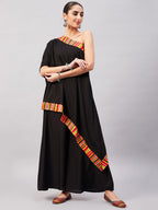 InWeave Women's Black Multi Striped One Shoulder Kurta Set