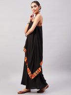 InWeave Women's Black Multi Striped One Shoulder Kurta Set