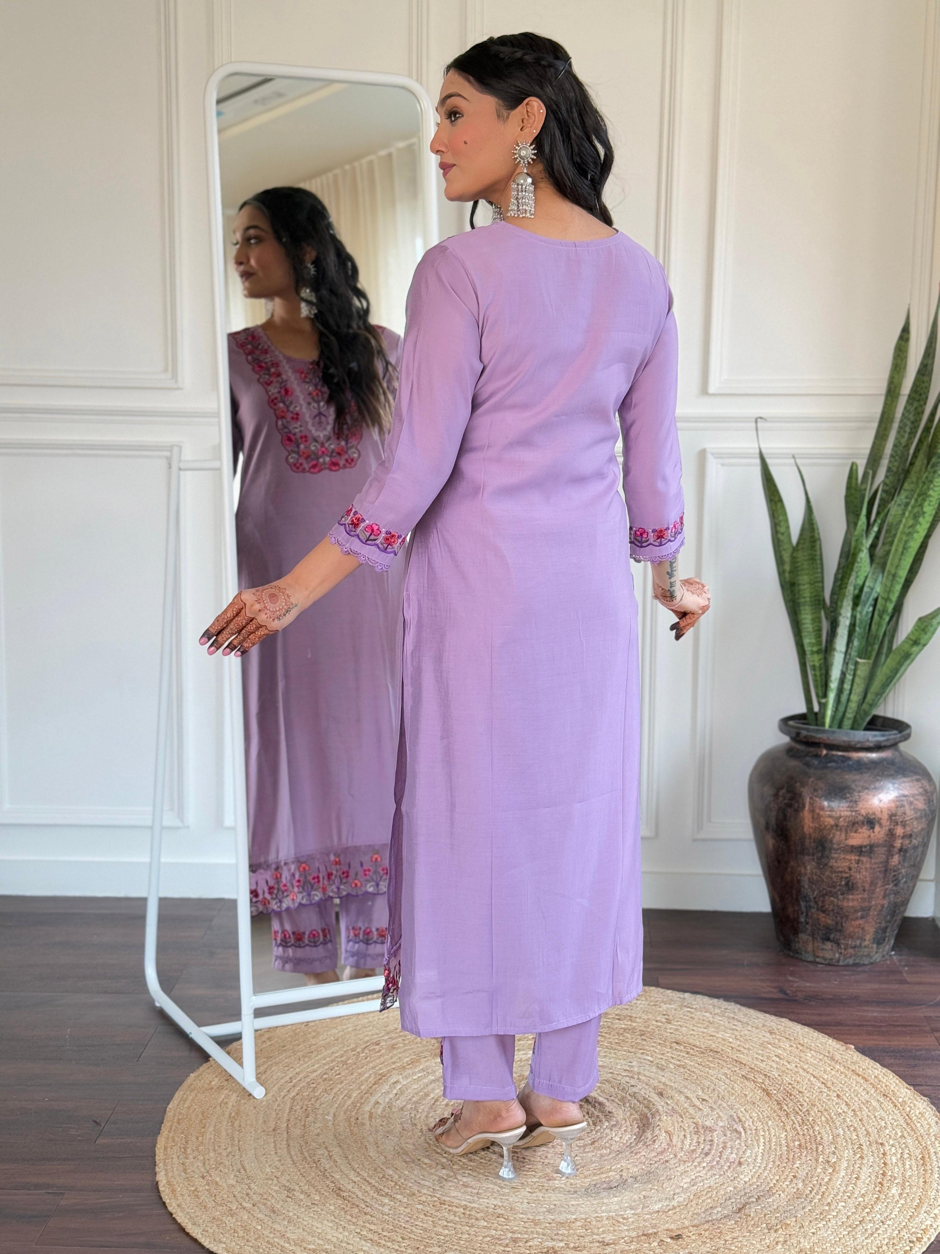 The52 Beautiful Women's Thread work Viscose Fabric Straight Kurta, Pant and Dupatta Set - Distacart