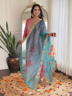 The52 Women Gorgeous Embroidery Work with Viscose Silk Fabric Straight Kurta, Pant and Dupatta Set - Distacart