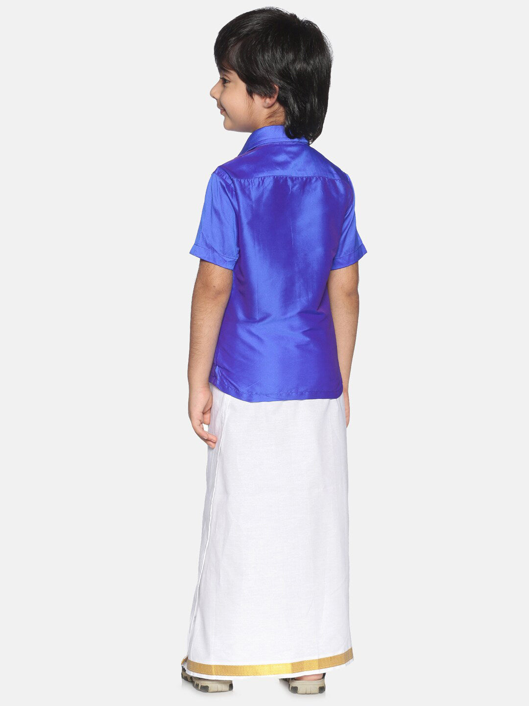 Sethukrishna Boys Blue & White Solid Shirt and Dhoti Set