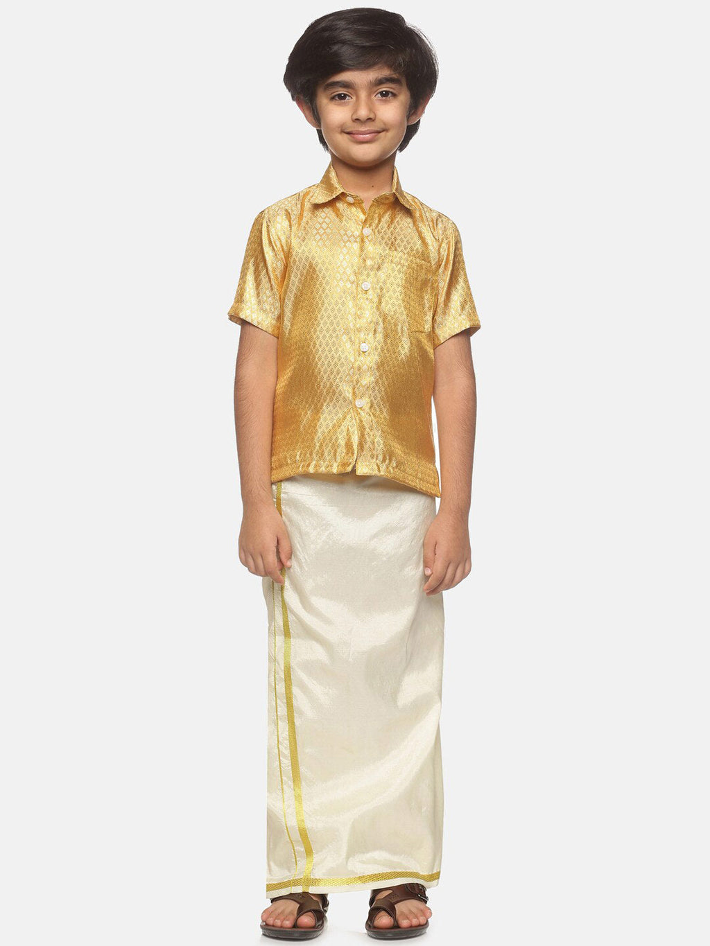 Sethukrishna Boys Gold-Toned Shirt with Dhoti