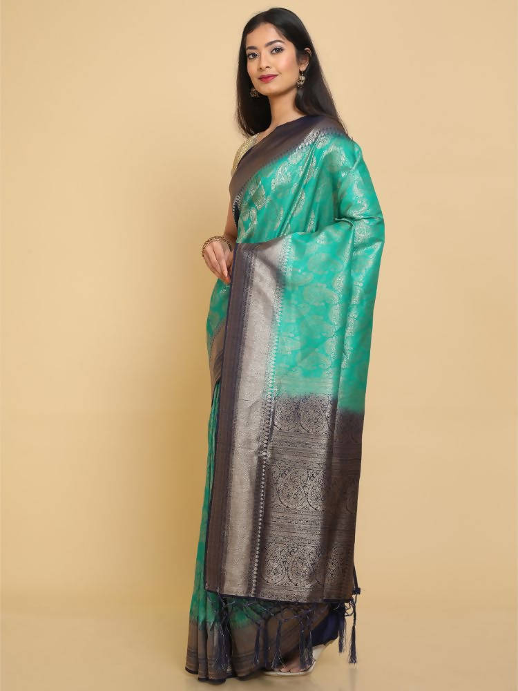 Kalamandir Ethnic Motifs Teal Silk Blend Saree