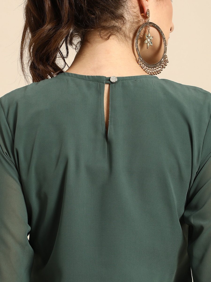All About You Women Green Ethnic Motifs Embroidered Regular Chikankari Kurta with Palazzos