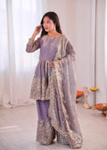 Lorenvalley Fashion Lavender Fendy Satin Embroidery Sequins work with Real Mirror Kurta Palazzo with Dupatta - Distacart
