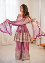 Lorenvalley Fashion Pink Fendy Satin Embroidery Sequins work with Real Mirror Kurta Palazzo with Dupatta - Distacart