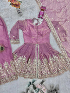 Lorenvalley Fashion Pink Fendy Satin Embroidery Sequins work with Real Mirror Kurta Palazzo with Dupatta - Distacart