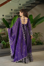 Lorenvalley Fashion Purple Shimmer Silk with Embroidery Sequins Work Anarkali Gown with Dupatta - Distacart