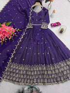 Lorenvalley Fashion Purple Shimmer Silk with Embroidery Sequins Work Anarkali Gown with Dupatta - Distacart