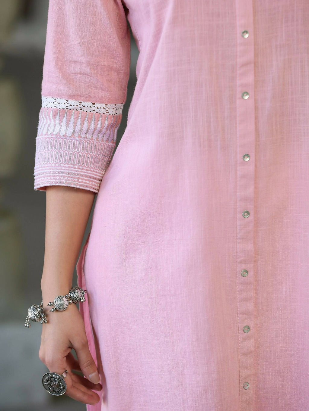 Juniper Women's Pink Cotton Slub Embroidered Straight Kurta - Distacart