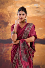 Vastranavya Pink Crepe Printed Saree with Unstitched Blouse - Distacart