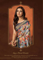 Grey Rangkat and Crepe Silk Abstract Saree With Unstitched Blouse Piece - Mohmanthan Royal Saachi