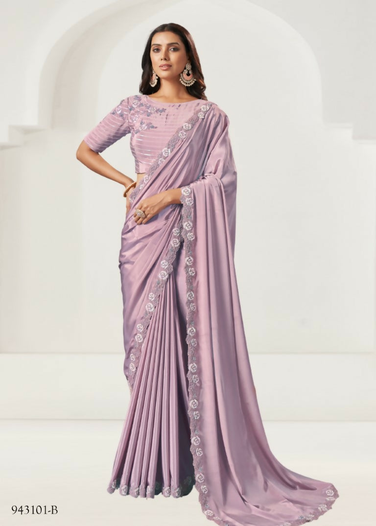 Lovender Silk Crepe Cord Embroidered With Sequence Work Saree - Norita Nirali