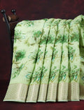 Shades of Light Parrot Green Colour Floral Design Semi Chanderi Saree By Gayathri Reddy Designer Studio
