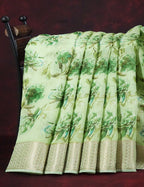 Shades of Light Parrot Green Colour Floral Design Semi Chanderi Saree By Gayathri Reddy Designer Studio
