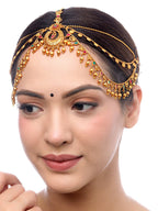 Yellow Chimes Gold-Plated Red & Green Stone-Studded Layered Bridal Maatha Patti - Distacart