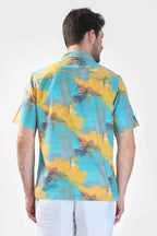 Xkind Teal Blue Abstract Printed Relaxed Fit Shirt