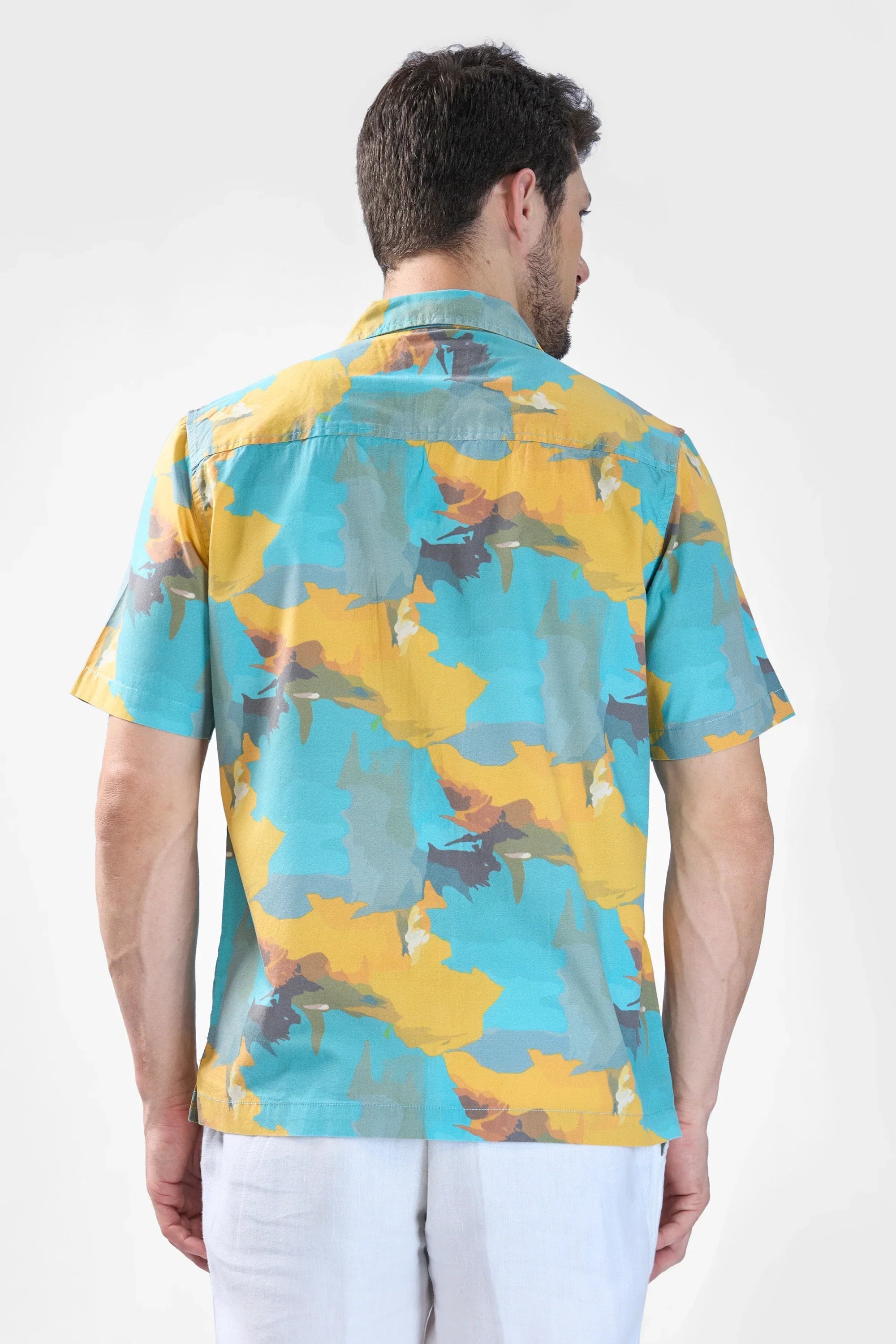 Xkind Teal Blue Abstract Printed Relaxed Fit Shirt