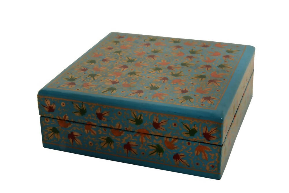 Nizalia Chinar Leaf Embossed Blue Paper Mache Square Coasters
