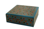 Nizalia Chinar Leaf Embossed Blue Paper Mache Square Coasters