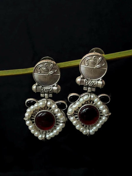 Joban Fashion Women Black Monalisa Stone Beaded Silver Replica Earring