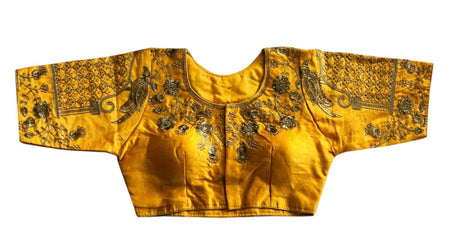 Vamika Mustard Banglori Silk Embroidery Blouse
