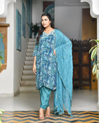 Vaasva Women's Teal Crepe Embroidered Suit Set