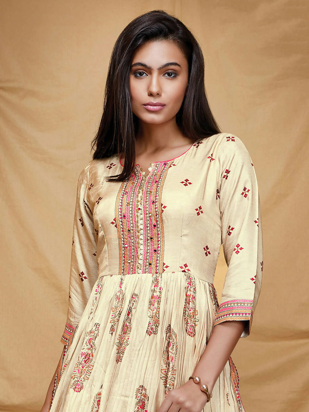 Designer casual Offwhite Dola Silk Gown - Anbazaar - Distacart
