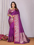Joban Fashion Banarasi Purple Jacquard Woven Soft Silk Saree - Distacart