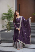 Lorenvalley Fashion Wine Diamond Silk with Embroidery Threads & Sequins Work Anarkali Gown with Dupatta - Distacart