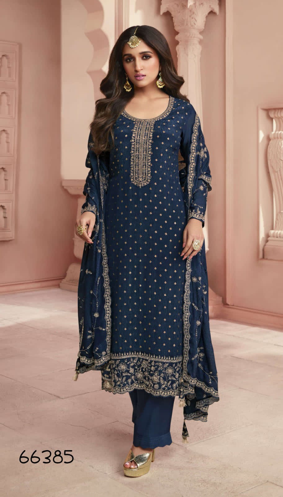 Anaita Navy Blue Dola Jacquard Silk Sequin Embroidered Salwar Suit - Distacart