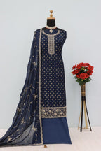 Anaita Navy Blue Dola Jacquard Silk Sequin Embroidered Salwar Suit - Distacart