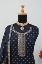 Anaita Navy Blue Dola Jacquard Silk Sequin Embroidered Salwar Suit - Distacart