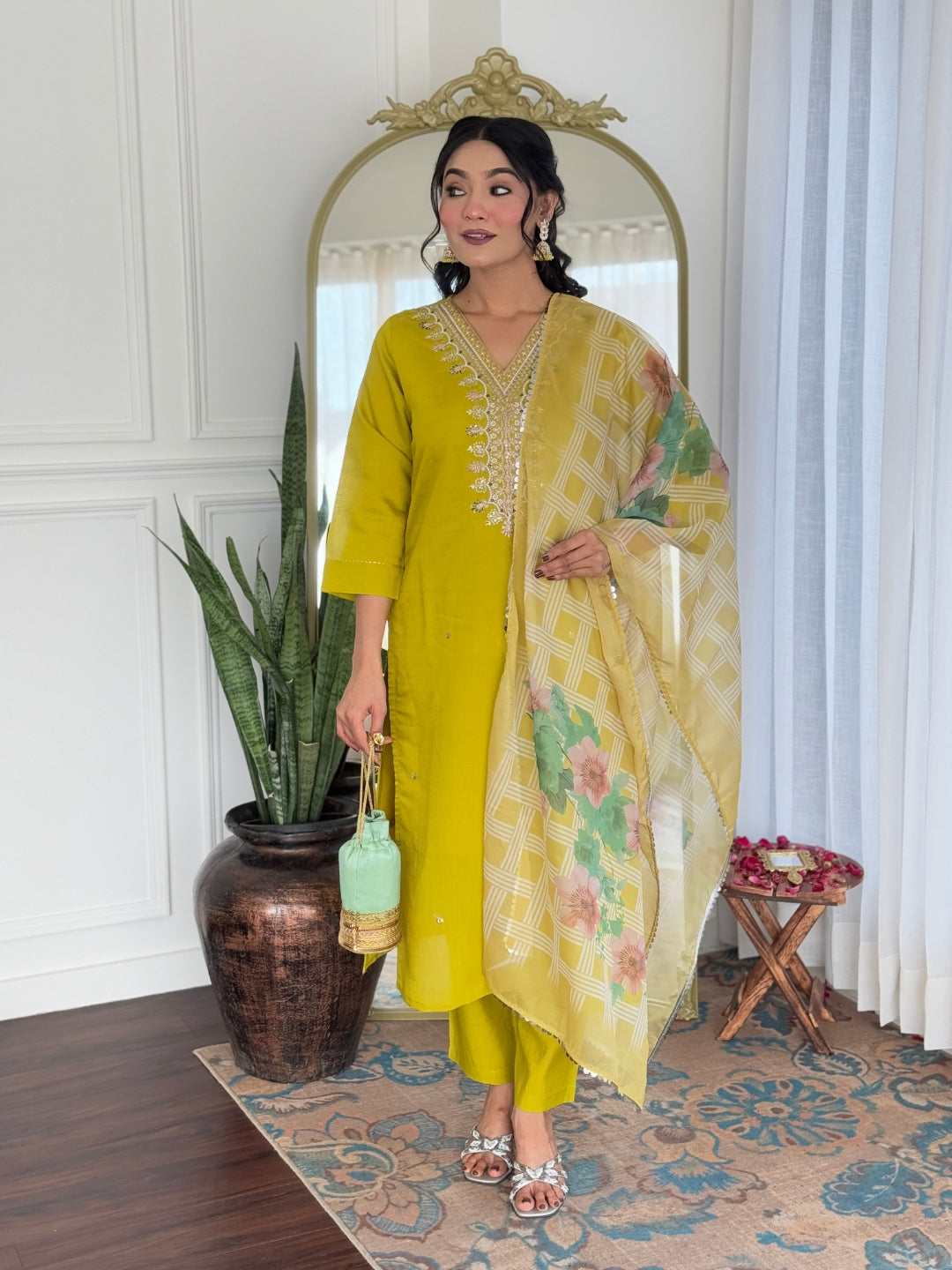 The52 Beautiful Embroidery Work with Viscose Fabric Straight Kurta, Pant and Dupatta Set - Distacart