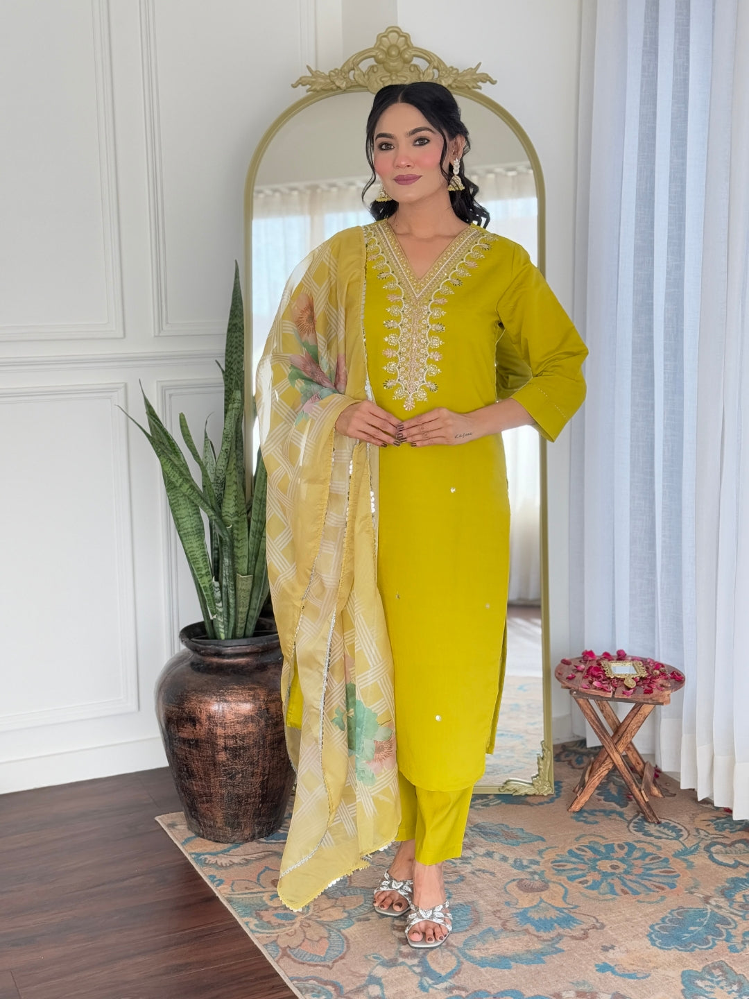The52 Beautiful Embroidery Work with Viscose Fabric Straight Kurta, Pant and Dupatta Set - Distacart