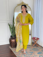 The52 Beautiful Embroidery Work with Viscose Fabric Straight Kurta, Pant and Dupatta Set - Distacart