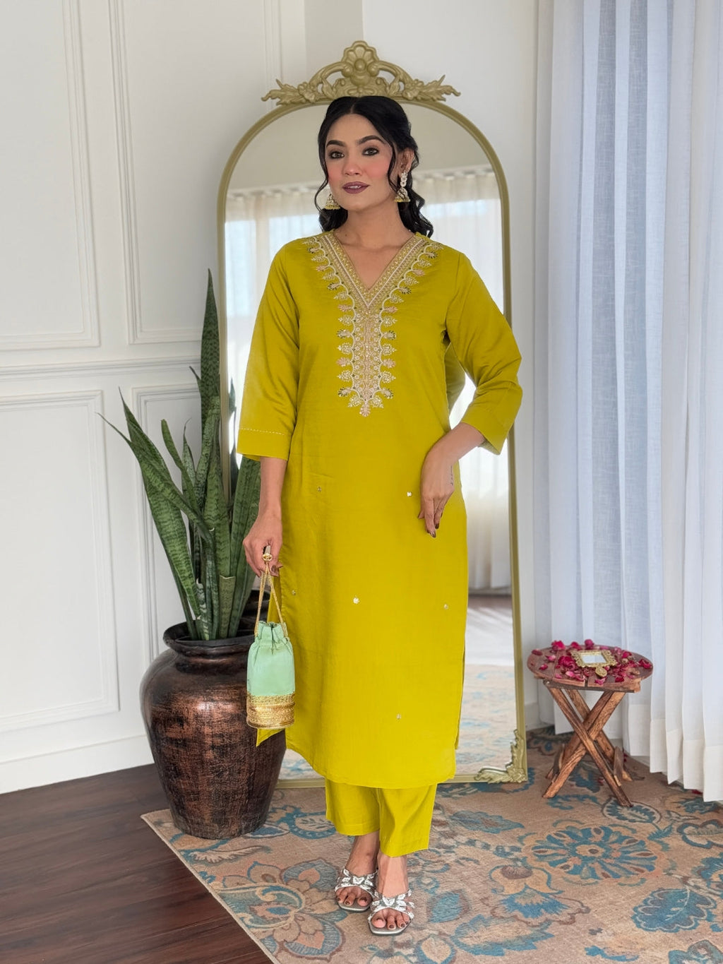 The52 Beautiful Embroidery Work with Viscose Fabric Straight Kurta, Pant and Dupatta Set - Distacart