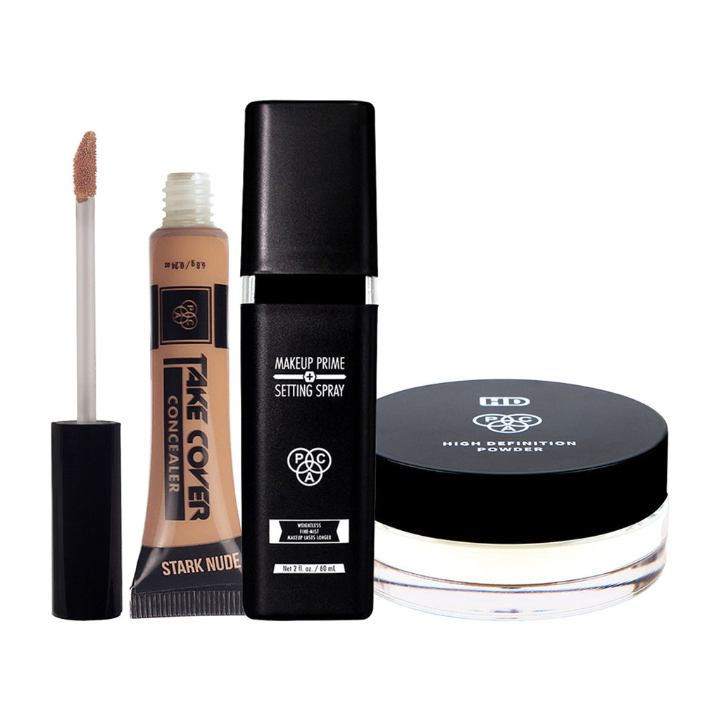 PAC Studio Makeup Prime And Setting Spray + Take Cover Concealer - 08 Stark Nude + Hd Powder Combo